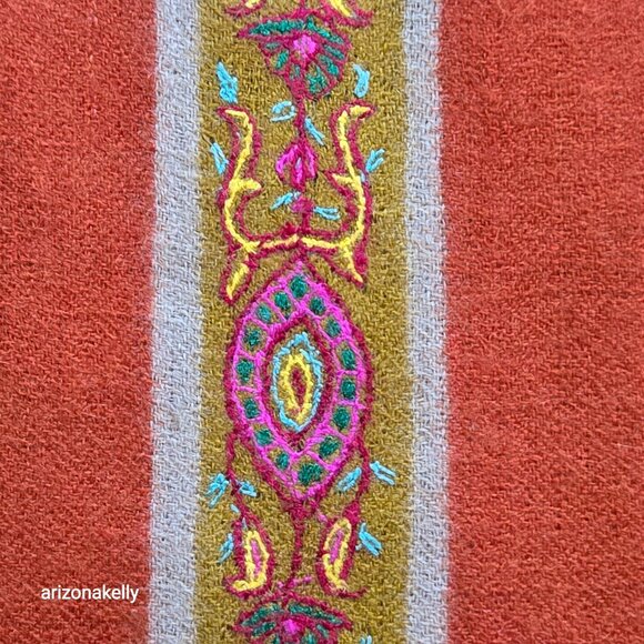 Embroidered Cashmere Scarf Boho Earthy Artisan - Picture 7 of 14
